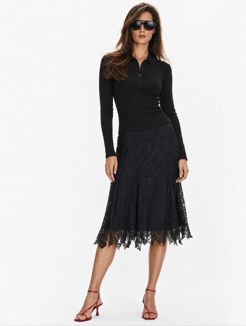 INC International Concepts Black asymmatrical Lace Midi Skirt Size 4